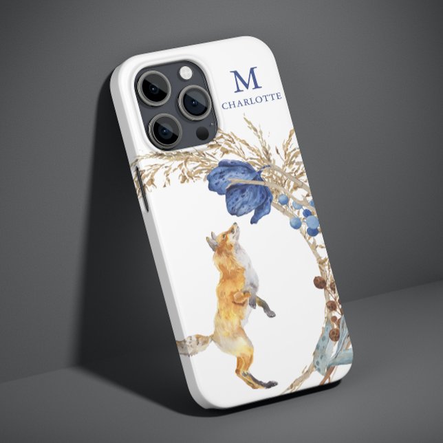 Coques Case-Mate iPhone Monogramme mignon renard bois Aquarelle Nom floral (Créateur téléchargé)