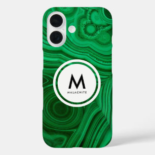 Coques iPhone 16 Monogramme minéral malachite