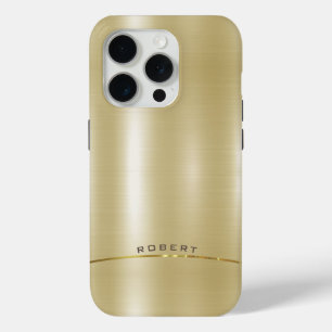 Coque iPhone 15 Pro Monogramme minimal en or métallique