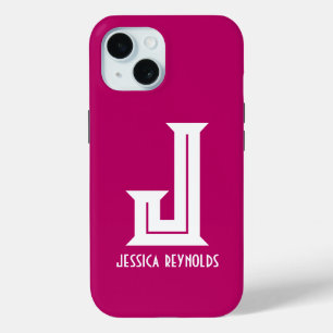 Coque Pour iPhone 15 Monogramme minimal rose chaud