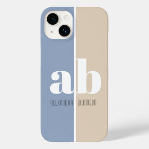 Coque Pour iPhone 14 Monogramme minimaliste bleu et gris Nom et initial