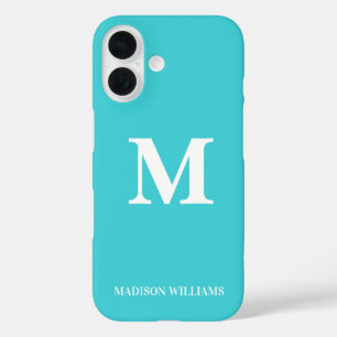 Coques iPhone 16 Monogramme minimaliste bleu turquoise initial mode