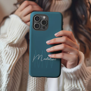 Coques iPhone 16 Pro Max Monogramme minimaliste moderne bleu