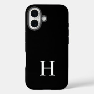 Coques iPhone 16 Monogramme Minimaliste Moderne Élégant Noir et Bla