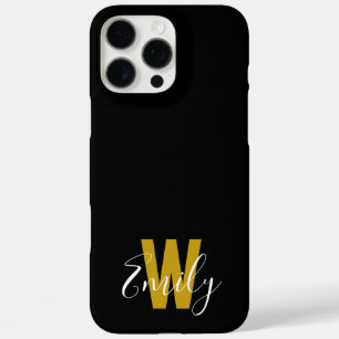 Coques iPhone 16 Pro Max Monogramme minimaliste moderne en or noir