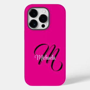 Coque Pour iPhone 14 Pro Monogramme minimaliste moderne initial nom rose ch