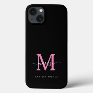 Case-Mate iPhone Case Monogramme minimaliste rose et noir Nom personnali