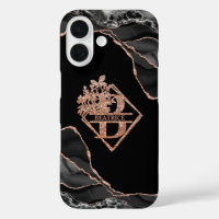 Monogramme moderne B Noir Agate Marbre Rose Or