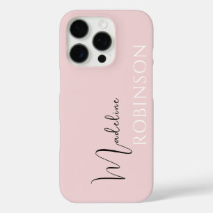 Coques iPhone 16 Pro Monogramme moderne de script rose vif