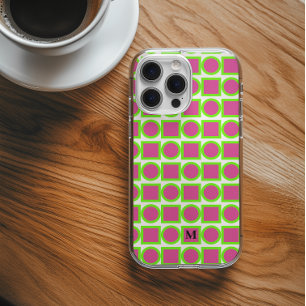Coques iPhone 16 Monogramme moderne Fuchsia Green Géométrique