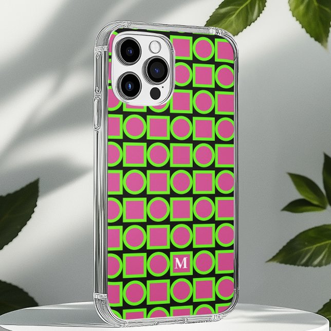 Coques Case-Mate iPhone Monogramme moderne Fuchsia Green Géométrique (Créateur téléchargé)