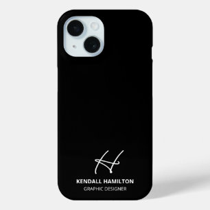 Coque Pour iPhone 15 Monogramme moderne Noir Chic professionnel