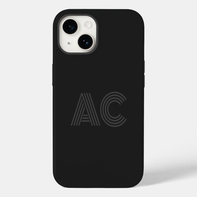 Coques Case-Mate iPhone Monogramme moderne noir et gris (Verso)