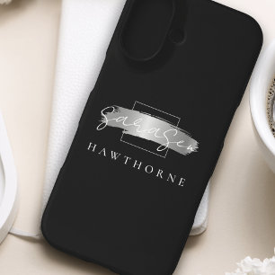 Coques iPhone 16 Monogramme moderne Noir Faux Argent