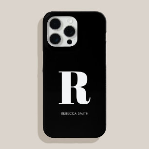 Coque iPhone 15 Pro Max Monogramme moderne noir simple