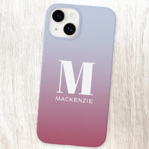Coque Pour iPhone 14 Monogramme moderne Nom initial Pink Blue Gradient