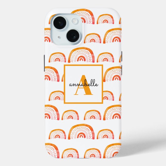 Coques Case-Mate iPhone Monogramme Moderne Orange Aquarelle Rainbow (Verso)
