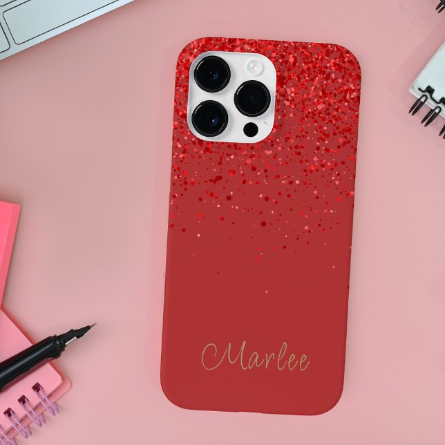 Coques Case-Mate iPhone Monogramme moderne Parties scintillant rouge Glam (Créateur téléchargé)