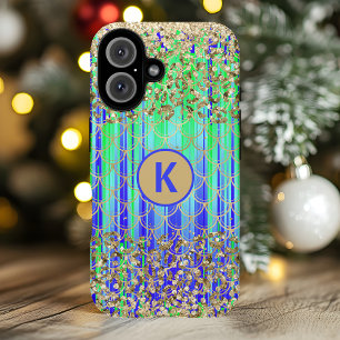 Coques iPhone 16 Monogramme Moderne Parties scintillant Sirène Vert