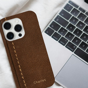 Coque iPhone 15 Pro Monogramme moderne pour lui Faux Cuir