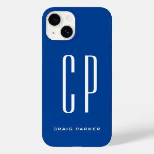 Coque Pour iPhone 14 Monogramme moderne Professionnel Plat Bleu simple