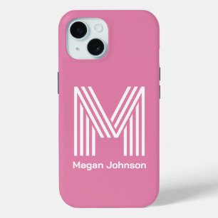 Coque Pour iPhone 15 Monogramme Moderne Rose