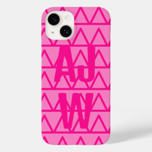 Coque Pour iPhone 14 Monogramme moderne rose chaud Motif géométrique