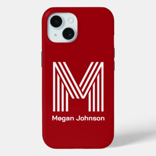 Coque Pour iPhone 15 Monogramme Moderne Rouge