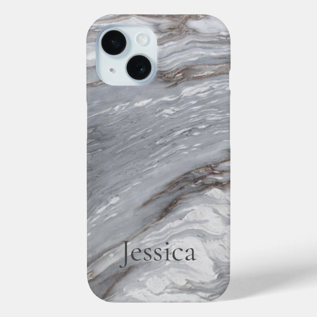 Coques Case-Mate iPhone monogramme moderne scandinave chic en marbre gris (Verso)