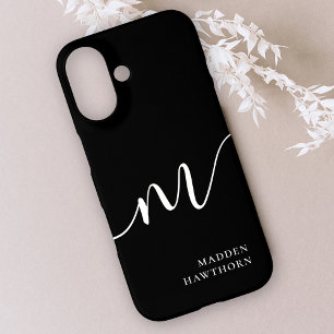 Coques iPhone 16 Monogramme moderne Script Calligraphie noir