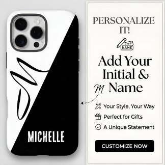 Coques iPhone 16 Pro Max Monogramme Moderne Séparé Noir & Blanc Nom Personn