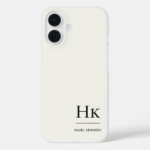 Coques iPhone 16 Monogramme Moderne Simple Monogrammé Blanc Ivoire