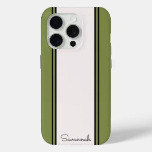 Coque iPhone 15 Pro Monogramme moderne vert personnalisé Nom Initiales