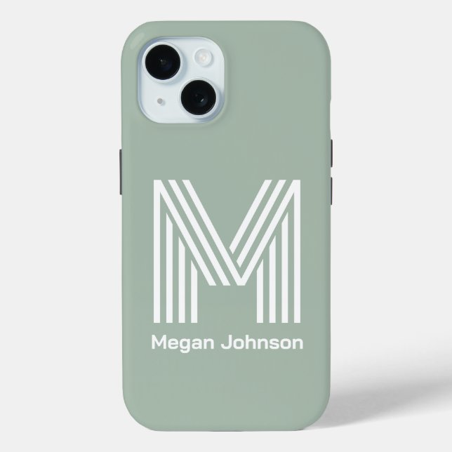 Coques Case-Mate iPhone Monogramme Moderne Vert Sauge (Verso)