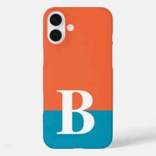 Coques iPhone 16 Plus Monogramme Monogramme Simple Moderne Orange Bleu