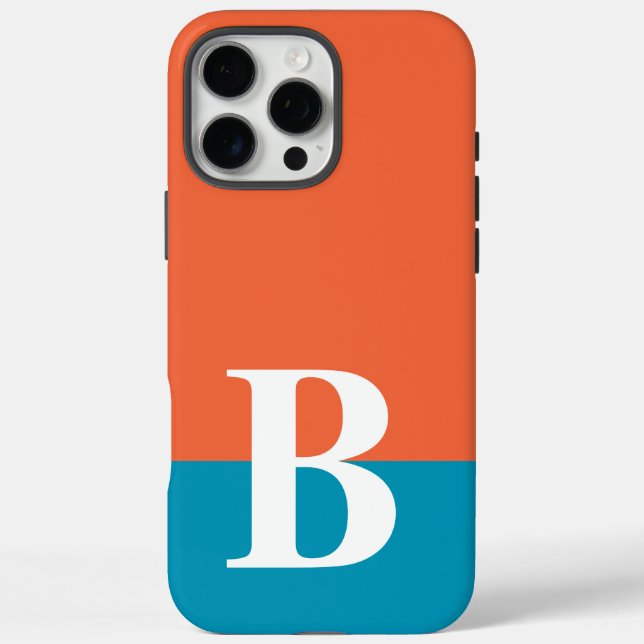 Coques Case-Mate iPhone Monogramme Monogramme Simple Moderne Orange Bleu (Verso)