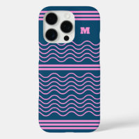 Monogramme Motif de bandes ondulées bleu et rose