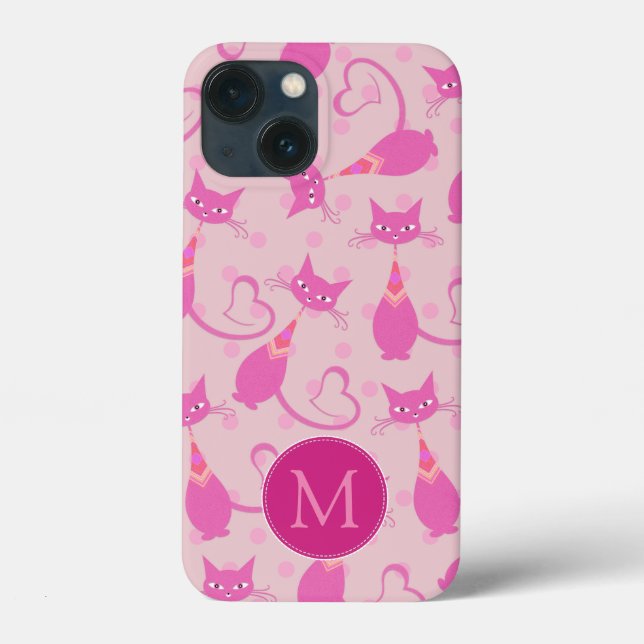 Coques Case-Mate iPhone Monogramme Motif de chats rose-rose (Verso)