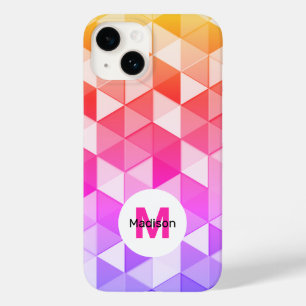 Coque Pour iPhone 14 Monogramme motif de géométrie triangulaire colorée