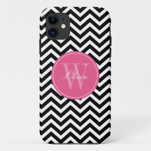 Coque Case-Mate Pour iPhone Monogramme Motif de Zigzags noir et rose
