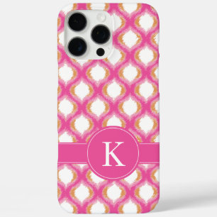 Coques iPhone 16 Pro Max Monogramme Motif d'oignon rose et orange Ikat