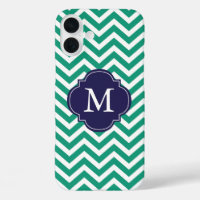 Monogramme Motif Emerald Green & Blue Zigzags