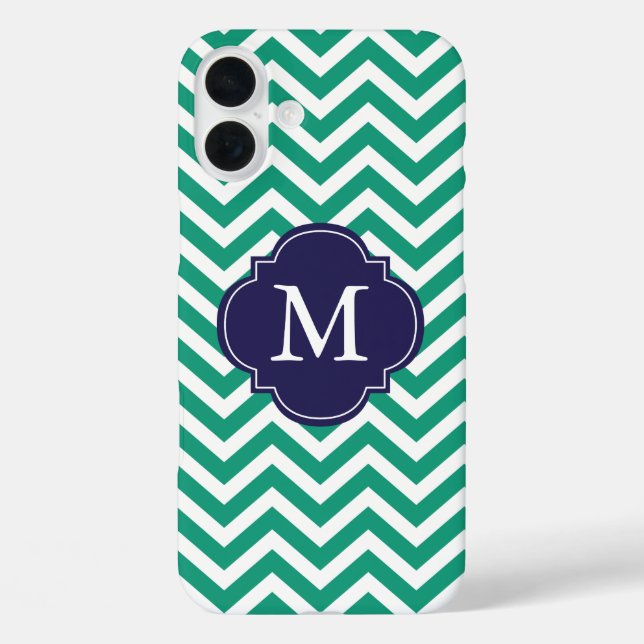 Coques Case-Mate iPhone Monogramme Motif Emerald Green & Blue Zigzags (Verso)