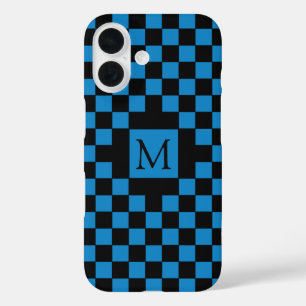 Coques iPhone 16 Monogramme Motif en carton bleu et noir
