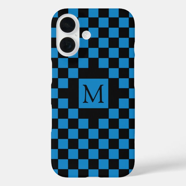 Coques Case-Mate iPhone Monogramme Motif en carton bleu et noir (Verso)