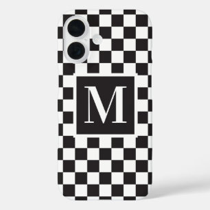 Coques iPhone 16 Monogramme Motif en tableau noir et blanc
