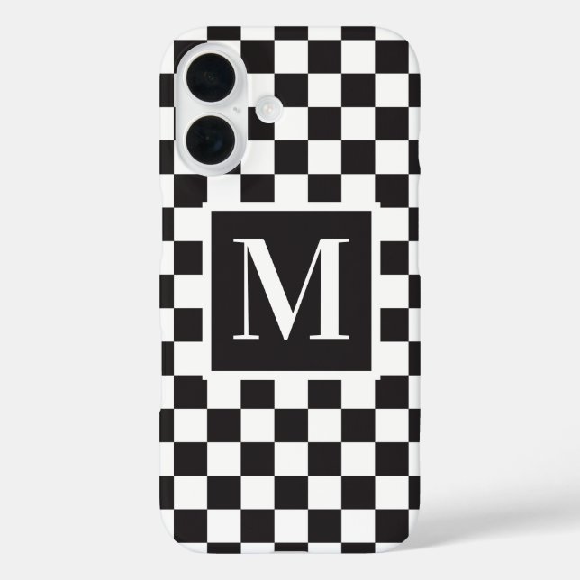 Coques Case-Mate iPhone Monogramme Motif en tableau noir et blanc (Verso)