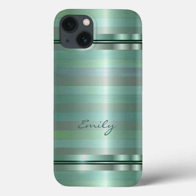 Coques Case-Mate iPhone Monogramme Motif métallique doux vert rayures (Verso)