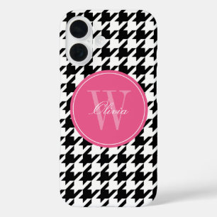 Coques iPhone 16 Monogramme Motif noir et rose