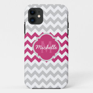 Coque Case-Mate Pour iPhone Monogramme Motif Quatrefoil Gris Rose Chevron